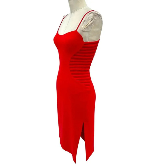Halston Heritage Sleeveless Crepe Dress With Side Strips In Red Size 0 - Picture 7 of 16